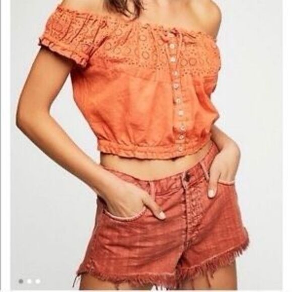 Free People Eyelet You A Lot Embroidered Peasant Blouse Medium Cottagecore Boho - Picture 1 of 11